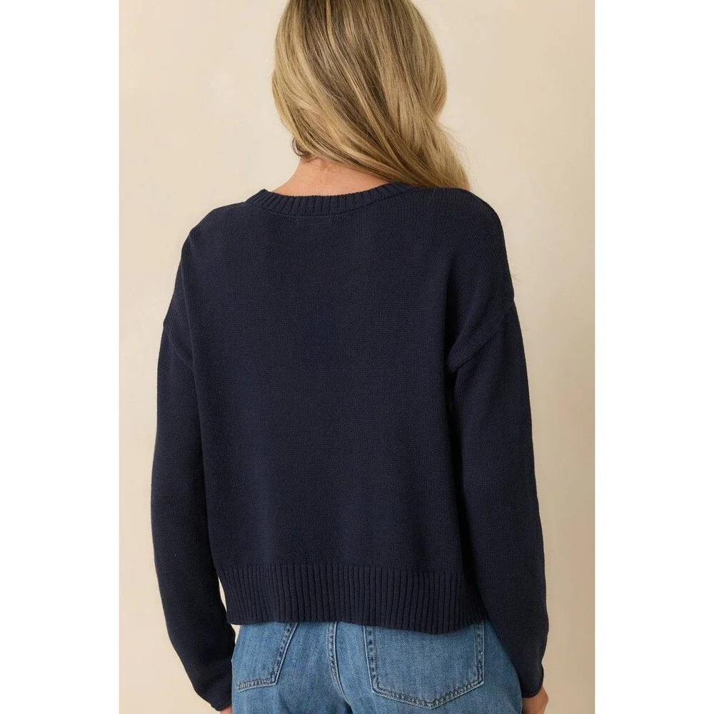 Z Supply Navy Cotton Sienna Patriot Sweater – Size XS – NWT – $64 - Picture 6 of 9